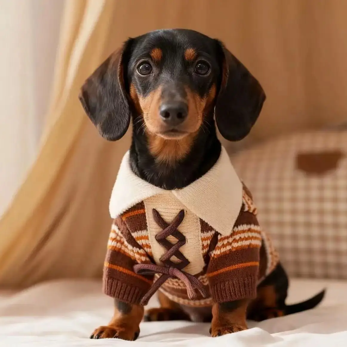 Chaqueta cárdigan con solapa, suéter de punto para perros Wiener, abrigo cálido de invierno de manga larga para perros pequeños y medianos, ropa para mascotas - imagen 2