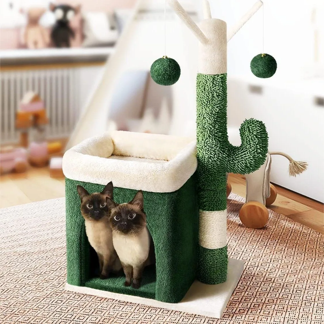 Rascador vertical de sisal para gatos con juguete integrado