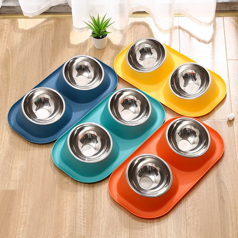 Cuenco doble de acero inoxidable para perros y gatos, contenedor de comida para gatos, Base antideslizante, alimentador de agua para mascotas, cuencos de protección para el cuello, 1 ud. - imagen 3