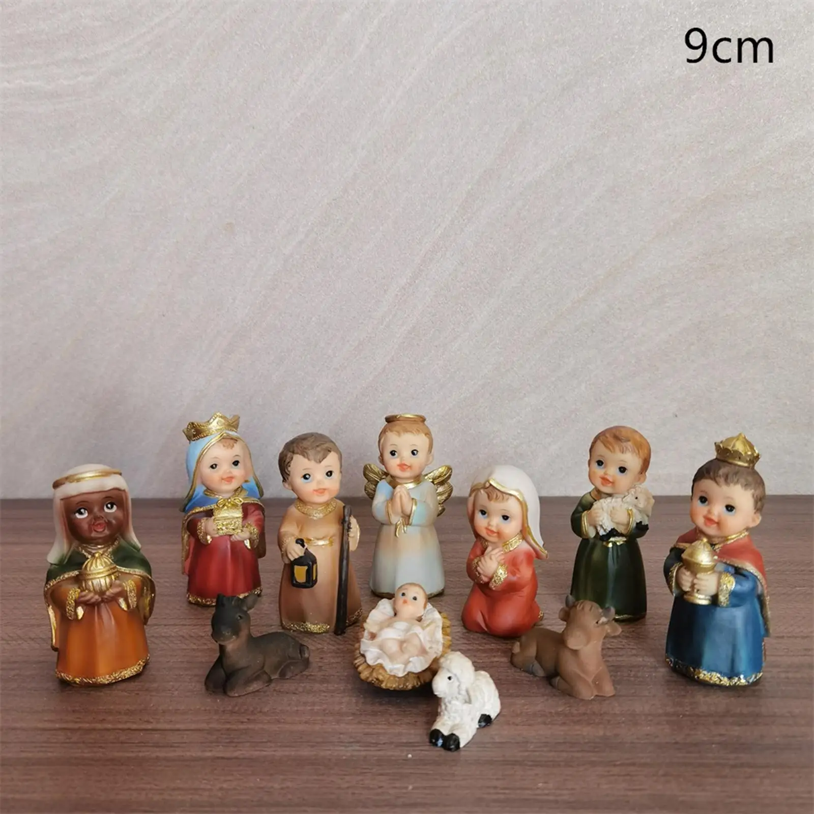 11Pcs Nativity Scene Manger Figurines Set Sculpture 9cm Indoor Decorative Accessories Catholic Figures for Countertop Office 11Pcs Nativity Scene Manger Figurines Set Sculpture 9cm Indoor Decorative Accessories Catholic Figures for Countertop Office
