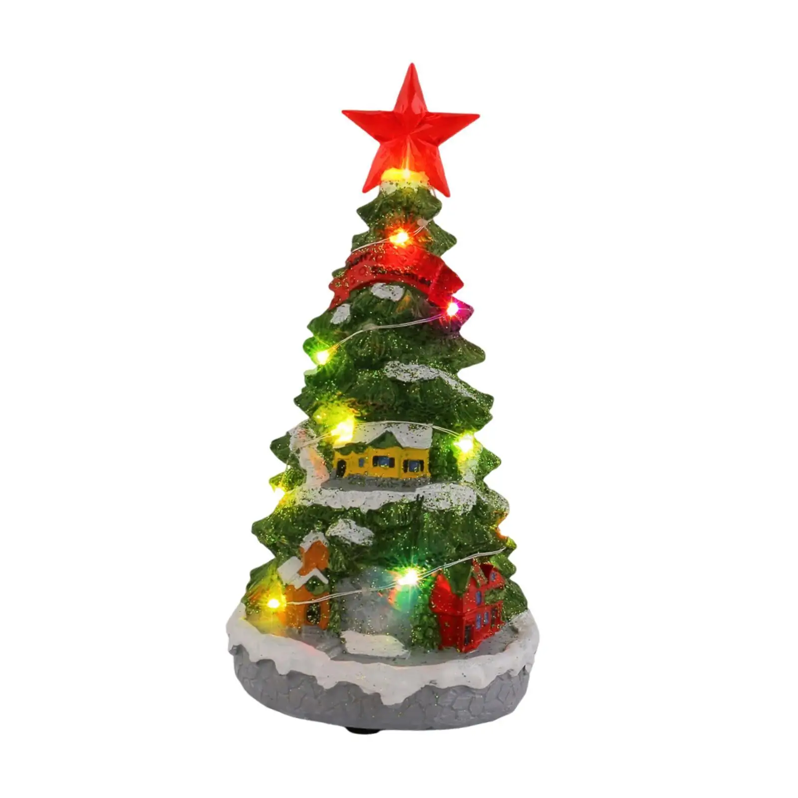 Light up Musical Mini Christmas Tree Figurine,Music Box Toy Star Topper for Holiday