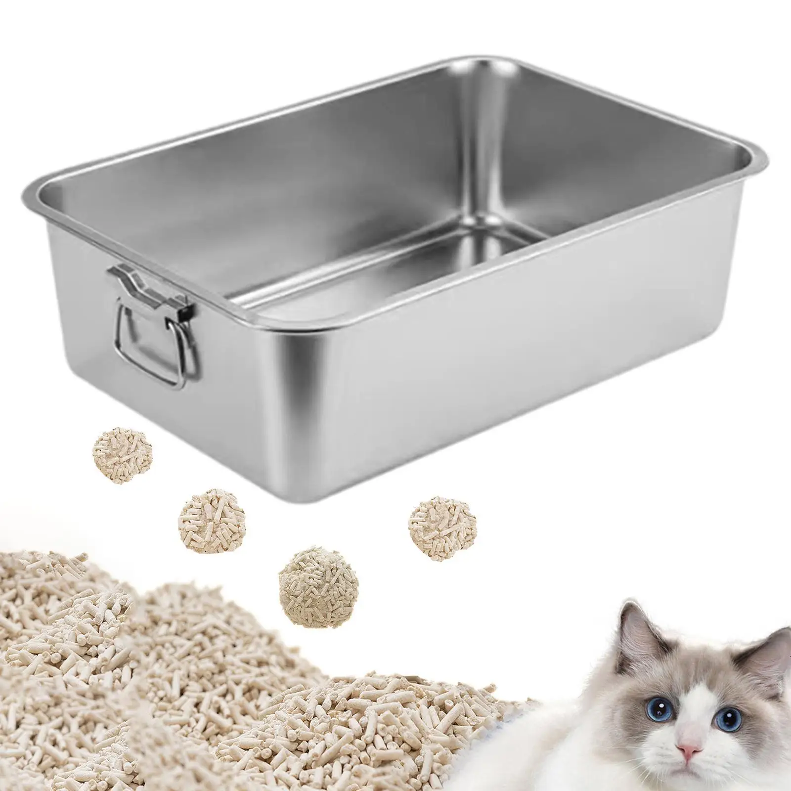 Caja de arena abierta con asas para todo tipo de arena para gatos y gatitos - imagen 3