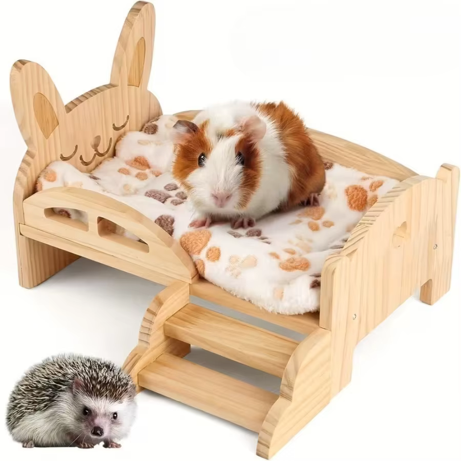 Caseta de madera para cobayas y conejos – Cama con colchoneta suave