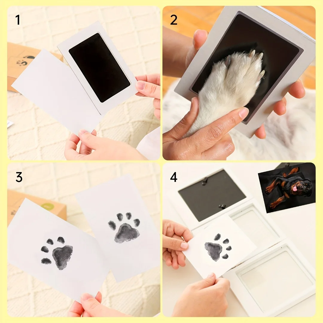 Mesa de impresión de huella de pie, marco de fotos gratis, Pet, conmemorativo, no táctil, almohadilla de tinta de aceite para arte - imagen 4