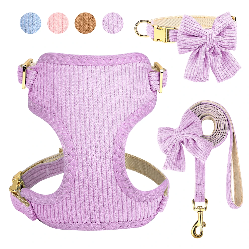 Conjunto de arnés y correa para Collar de perro, chaleco suave con pajarita para perros pequeños y medianos, 3 unidades por lote