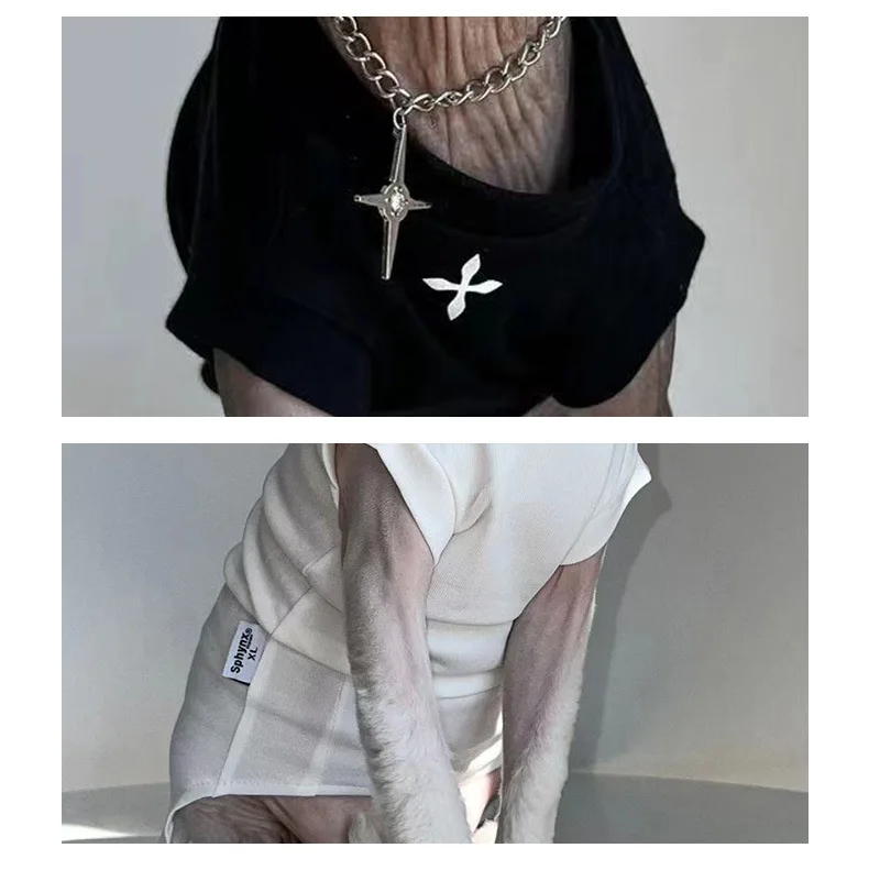 Ropa transpirable para gatos, camiseta de algodón, pijama de gatito de manga corta para gatos sin pelo, Sphynx, Devon Rex, Cornish Rex - imagen 4