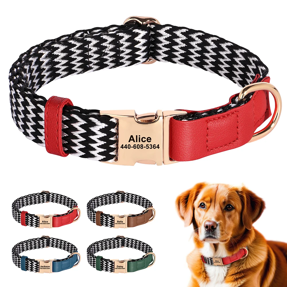 Collar con hebilla para perro grabado gratis, collares con etiqueta antipérdida para mascotas, collares de cuero de nailon personalizados para perros pequeños y medianos, Chihuahua - imagen 5