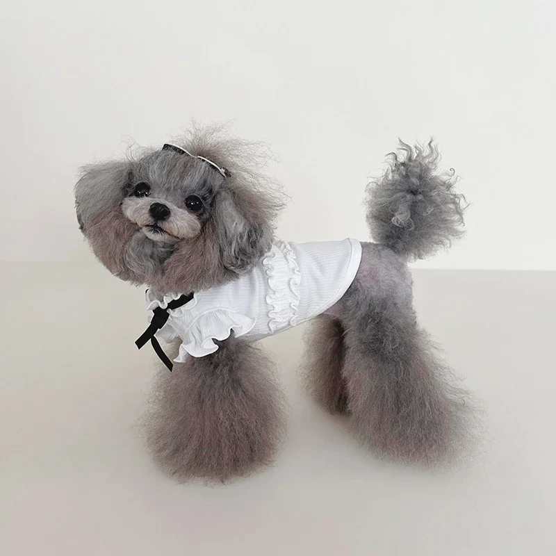 Ropa para mascotas falda de princesa verano invierno Base camisa cuello Correa versátil manga voladora Base camisa perro camiseta sin mangas ropa para perros - imagen 4