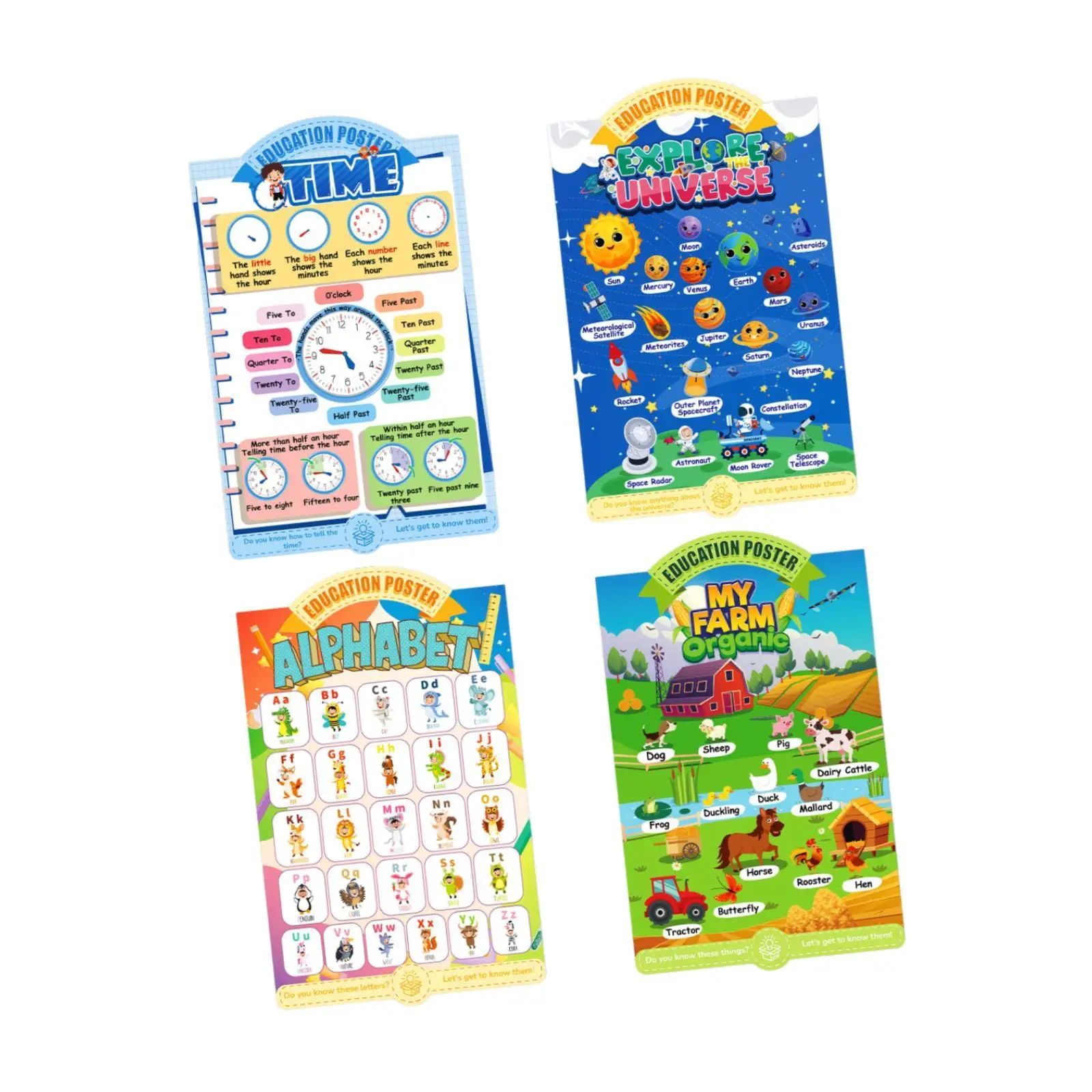 4 Pieces Scholars Educational Posters, Preschool Learning, Abc Alphabet Poster for Home, Nursery, Classroom, School