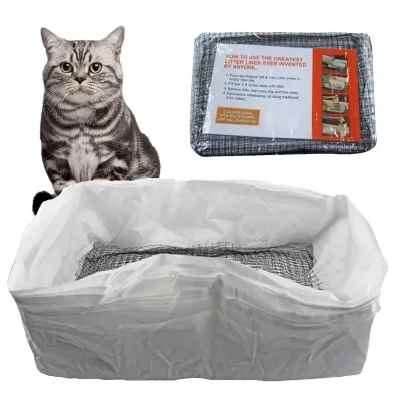 Cat Litter Bags Liners 10Pcs Drawstring Sifting Cat  Bags with Filter Net Reusable Litter Box Liners Thick Cat Litter Bags - imagen 2