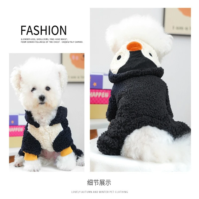 Ropa para perros Otoño e Invierno grueso lindo pingüino traje de cuerpo de tracción de cuatro patas suministros para mascotas para perros pequeños