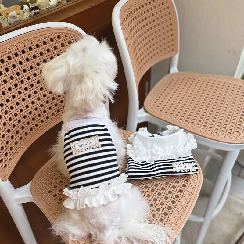 Camisa a rayas de verano para perros, ropa para cachorros, camiseta de Bichon Chihuahua, sudadera para perros, chaleco refrescante para perros pequeños y medianos - imagen 3