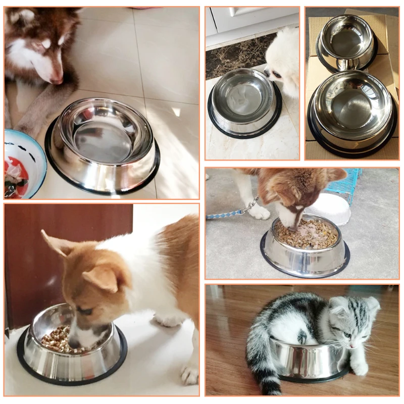 Cuencos para perros y gatos de 6 tamaños, alimentador de alimentación de acero inoxidable, cuenco de agua para perros, gatos, cachorros, plato de comida al aire libre XS/S/M/L/XL/XXL - imagen 3