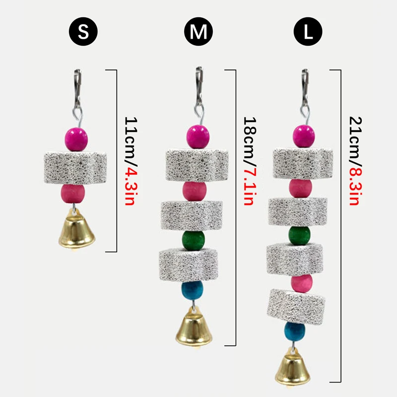 Jaula para pájaros de juguete, piedra Molar Mineral, juguete para masticar, forma de flor, tipo colgante con campanas, juguete con sonido para loros, accesorios para pájaros - imagen 3