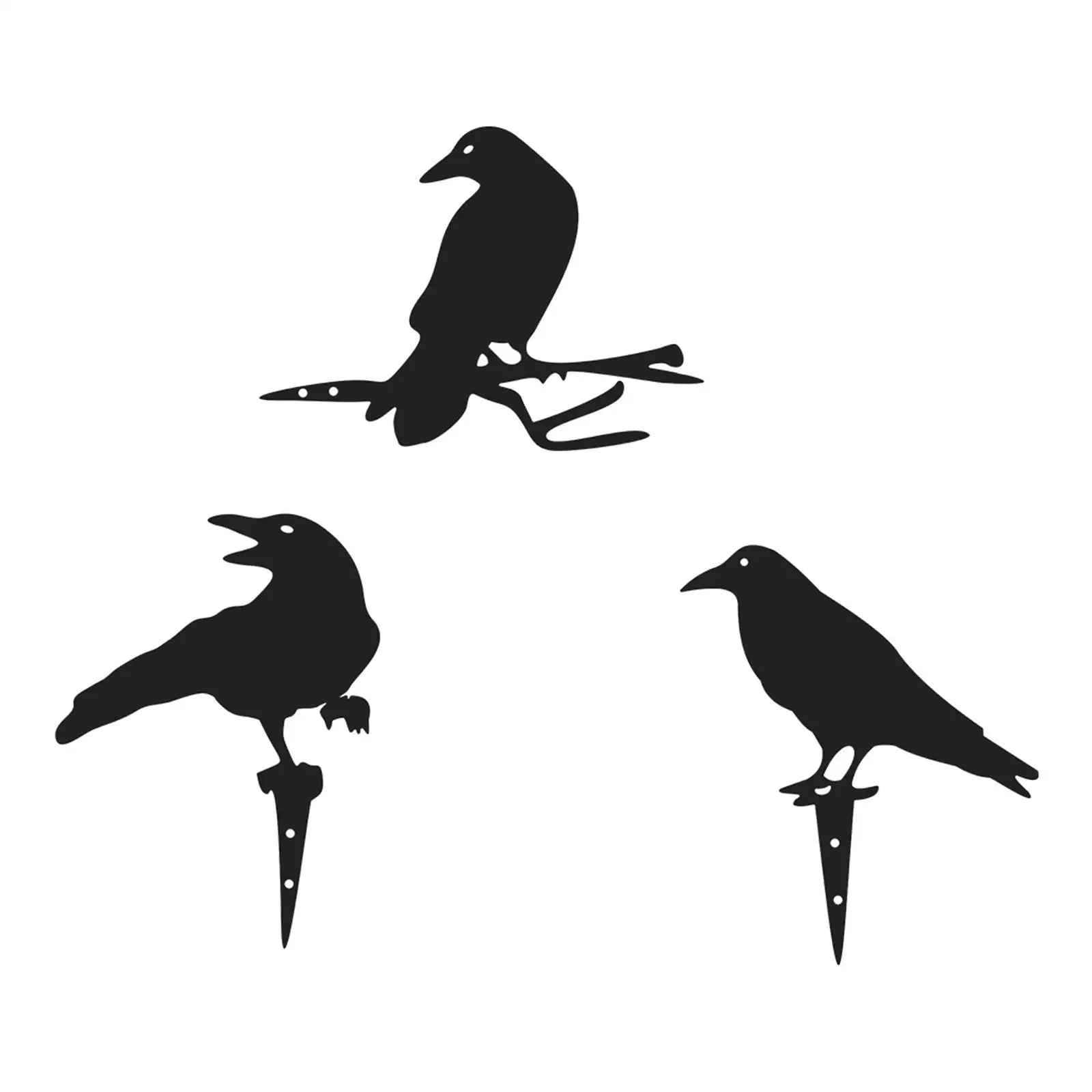 3 Pieces Metal Yard Art Raven Garden Decoration Ornament Halloween Decor Black Bird Silhouette for Fence Patio Wall Lawn Tree