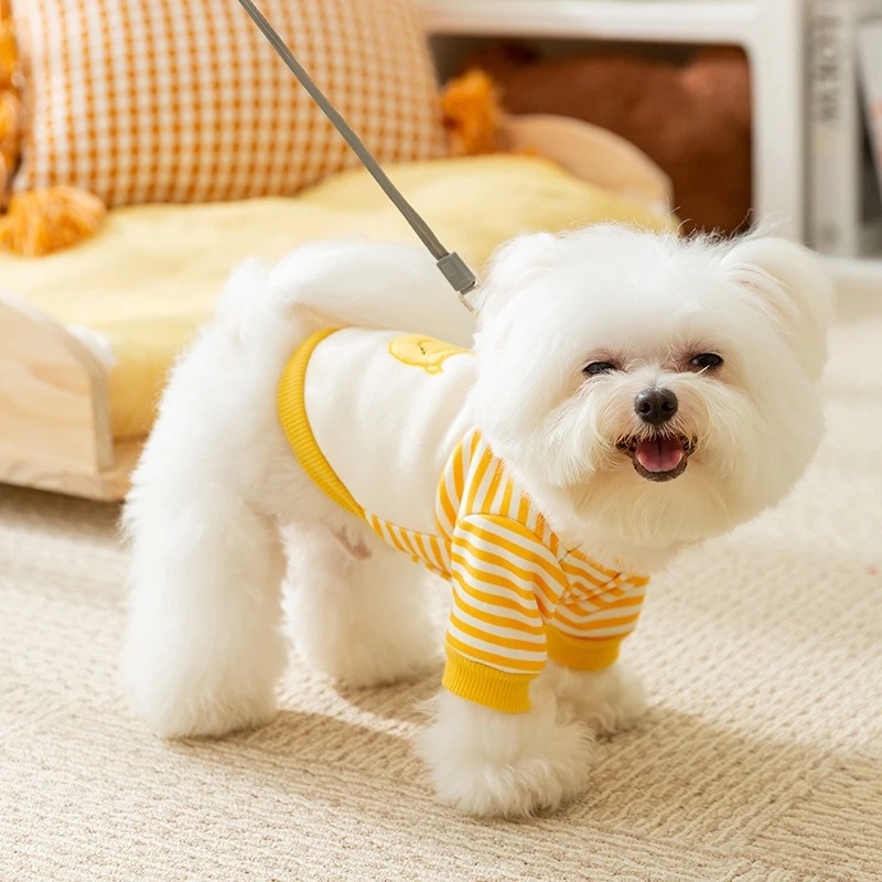 Ropa divertida de invierno con diseño de pato para perros pequeños y medianos, sudadera con rayas de color amarillo caramelo para Gato, monos de seda súper suaves para cachorros de otoño - imagen 3