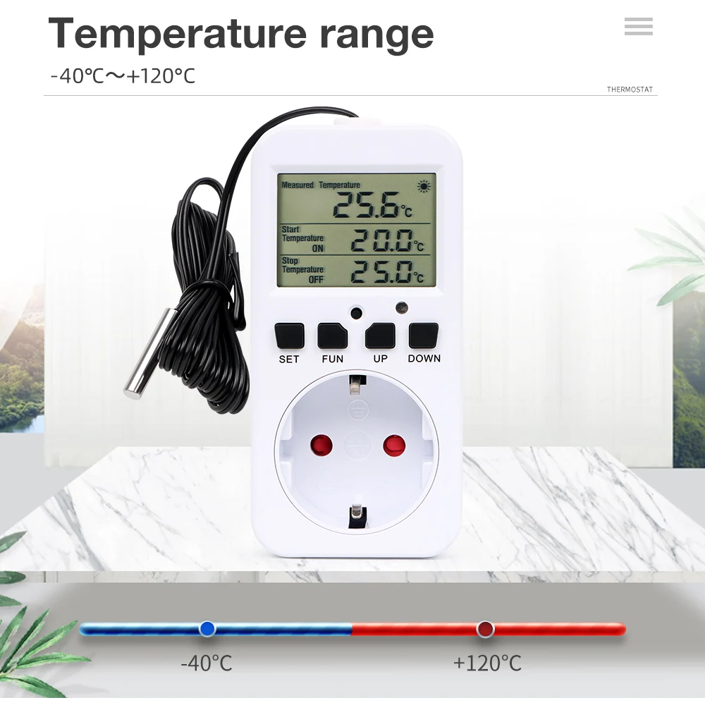 Controlador de temperatura Digital, enchufe de 16A, enchufe europeo, termostato, temporizador, sonda de detección, interruptor de calefacción y refrigeración, salida, alarma de temperatura - imagen 4