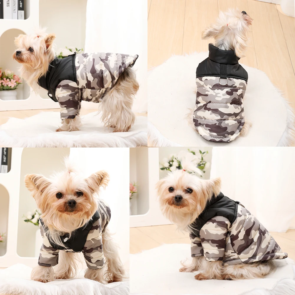 Ropa de invierno para perros, chaqueta cálida para mascotas para perros pequeños, abrigo de camuflaje a prueba de viento para cachorros, disfraz de Bulldog Francés Chihuahua - imagen 5