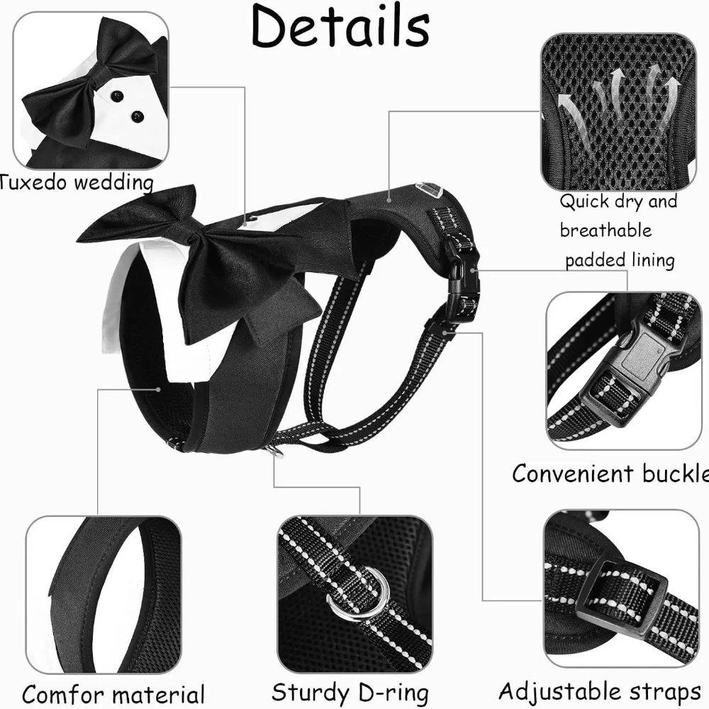 Arnés para fumar para perros de caballero, traje de boda y cumpleaños para mascotas, disfraz Formal, chaleco de malla con pajarita para perros pequeños y medianos - imagen 2