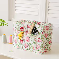 Funda acolchada floral antipolvo para máquina de coser con bolsillos