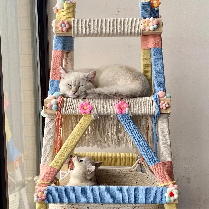 Escalera de escalada para gatos Diy, tablero para rascar gatos, hilo colorido casero, nido para gatos, Material decorativo, accesorios, productos de juguetes para mascotas - imagen 4