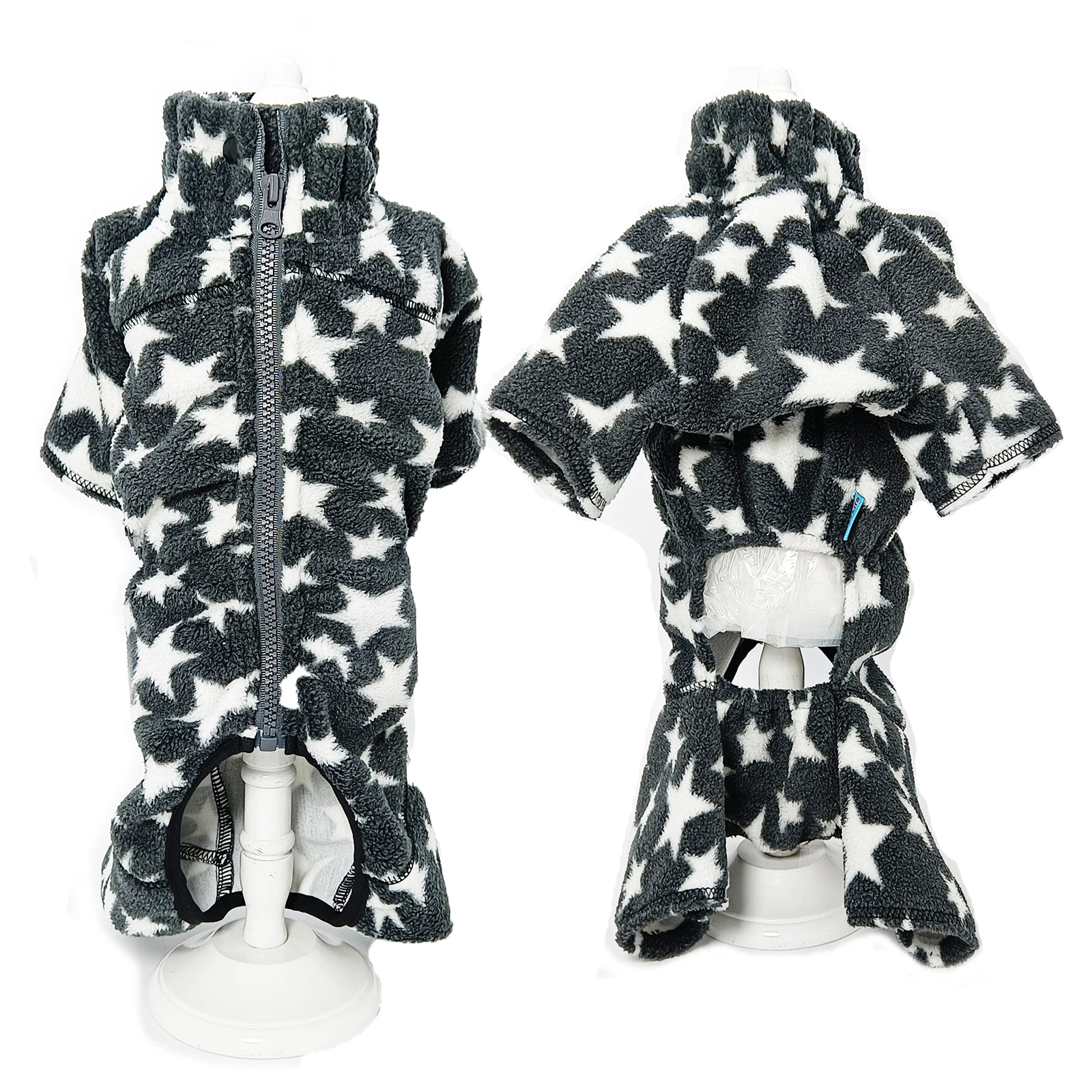 Abrigo de lana para perros pequeños, mono cálido a prueba de viento para mascotas con cremallera, traje de invierno para perros, barriga totalmente cubierta para perros y niñas - imagen 4