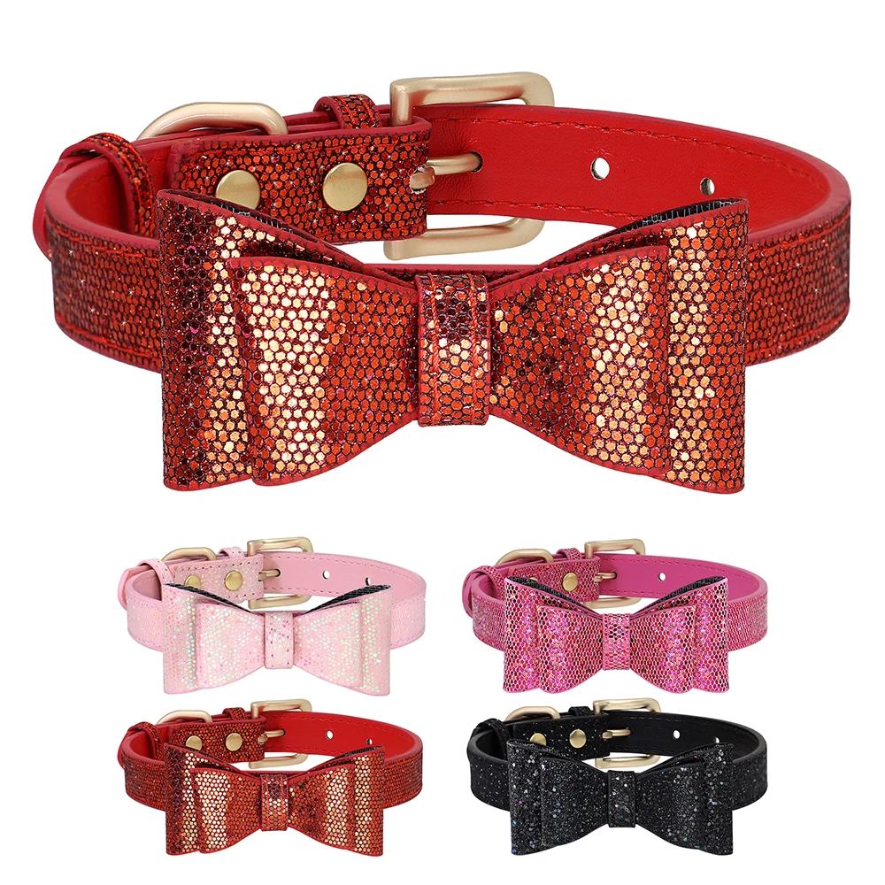 Collar de cuero ajustable con lazo para perro y gato, accesorios para perros pequeños, Chihuahua