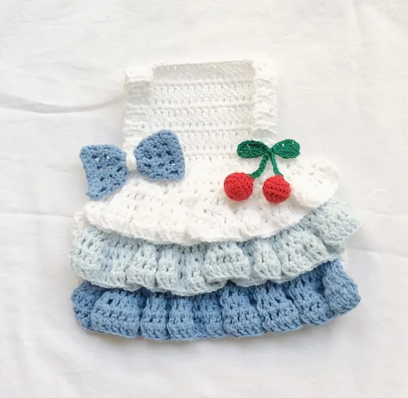 Falda con tirantes de cereza tejida con lazo de primavera para perros y gatos, falda con tirantes de punto bonita, ropa para perros, chaleco para perros, disfraz para perros - imagen 3