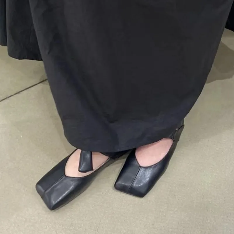 Zapatos planos Mary Jane brillantes con cordones y punta cuadrada, elegantes zapatos planos franceses plateados, nuevos zapatos de mujer poco profundos con una sola correa para primavera y otoño - imagen 2