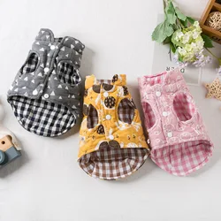 Chaleco para mascotas que se puede usar en ambos lados en otoño e invierno, chaleco cálido a cuadros, oso de peluche, ropa de invierno para perros pequeños y cachorros
