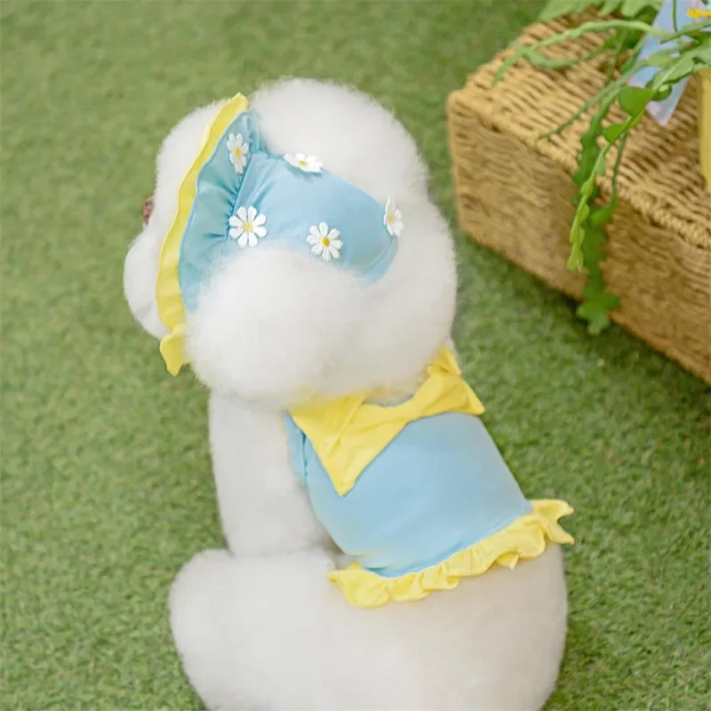 Ropa de margaritas para mascotas, camisetas con lazos para perros, camisetas sin mangas, trajes de baño para perros pequeños y medianos, suministros universales, sombrilla, sombreros de flores