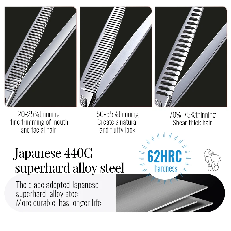 Fenice-Juego de tijeras de aseo para perros, tijeras rectas, más delgadas, curvadas y gruesas para mascotas, 6/6, 75/7/7, 5 pulgadas - imagen 2