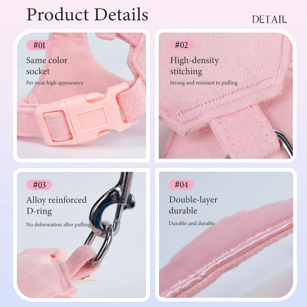 Conjunto de correa y arnés para perros a la moda, diseño de lazo de Metal, chaleco suave sin tirar para perros pequeños, equipo cómodo para caminar para mascotas - imagen 4