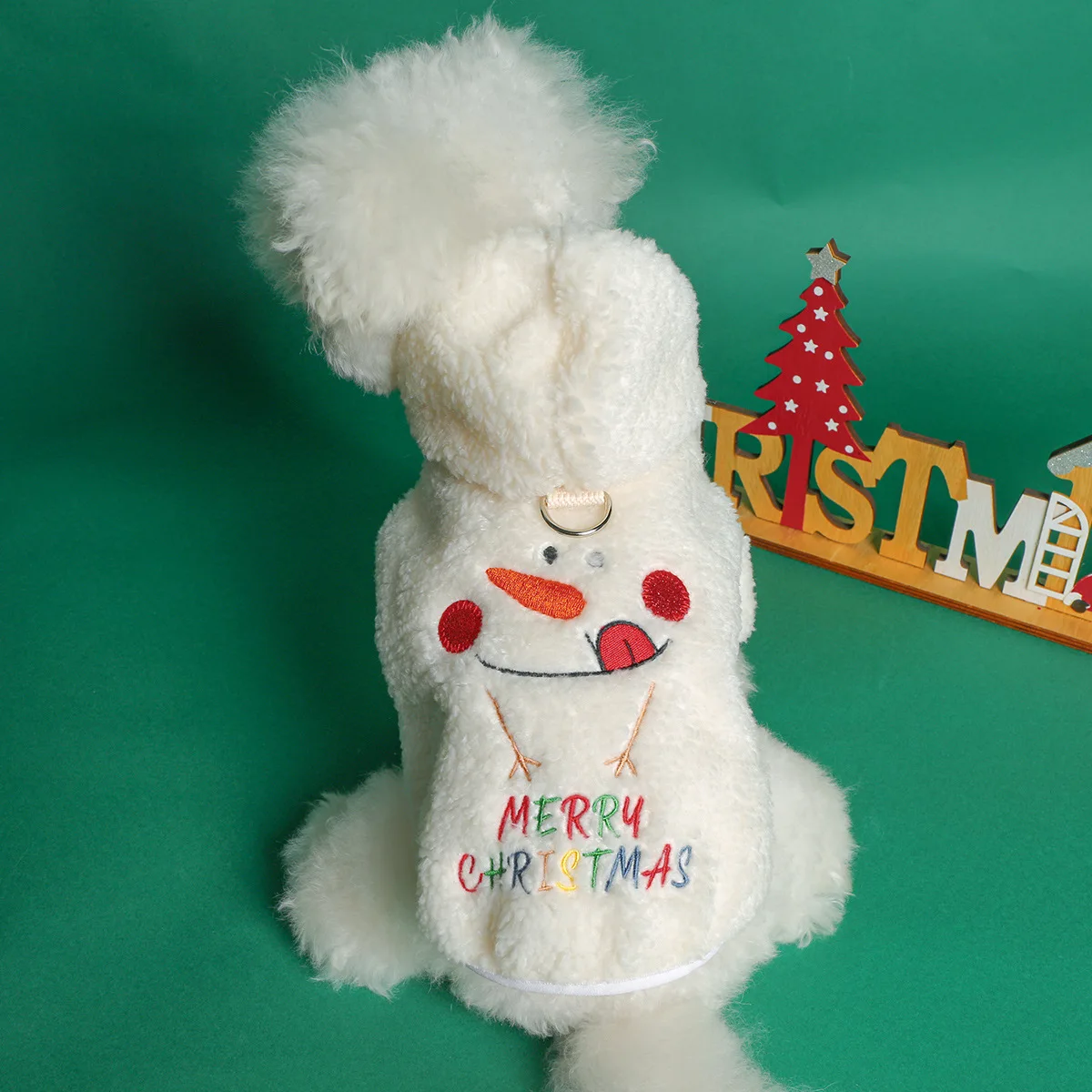 Abrigo con capucha de piel de cordero para mascotas, chaqueta navideña para perros y gatos, ropa esponjosa de Navidad, lindo muñeco de nieve, ropa para cachorros, abrigos