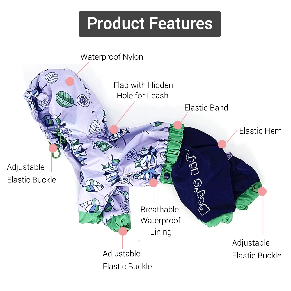 Mono de lluvia para perros, impermeable, transpirable, impermeable para perros pequeños, chaqueta ligera ajustable con capucha para cachorros con agujero para correa - imagen 2