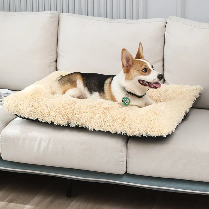 Cama rectangular de felpa larga, fondo antideslizante, sofá cama de invierno, estera para perros pequeños, Perrera de cama Chiwawa, colchón para dormir, suministros para perros XS - imagen 4