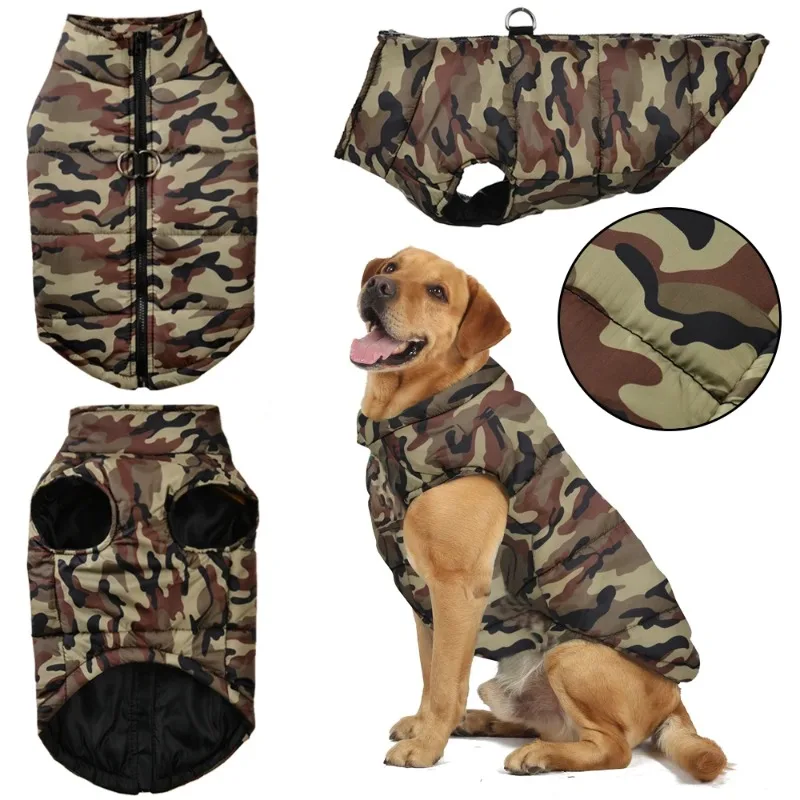 Ropa de invierno para perros, abrigo impermeable para cachorros y gatos, chaqueta para perros grandes con estampado de camuflaje, ropa cálida a prueba de viento para mascotas, disfraz de Labrodor