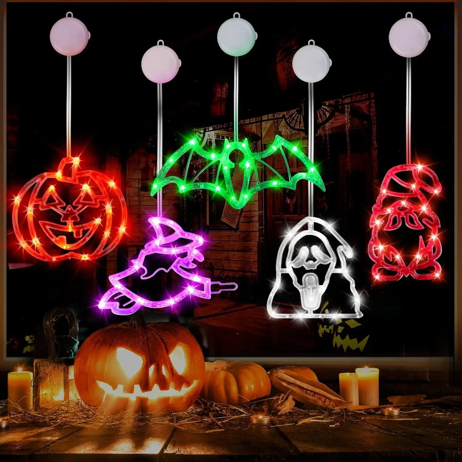 Guirnalda de luces Led para Halloween, lámpara de modelado con sombrero de araña y calabaza fantasma con ventosa, decoración para fiesta y Halloween, nuevo - imagen 2