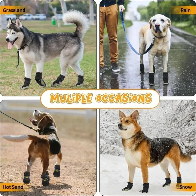 Zapatos para perros al aire libre, zapatos antideslizantes para caminar en invierno, botas suaves impermeables con protección contra el calor, vendaje para cachorros, ajustable, mediano y grande - imagen 5