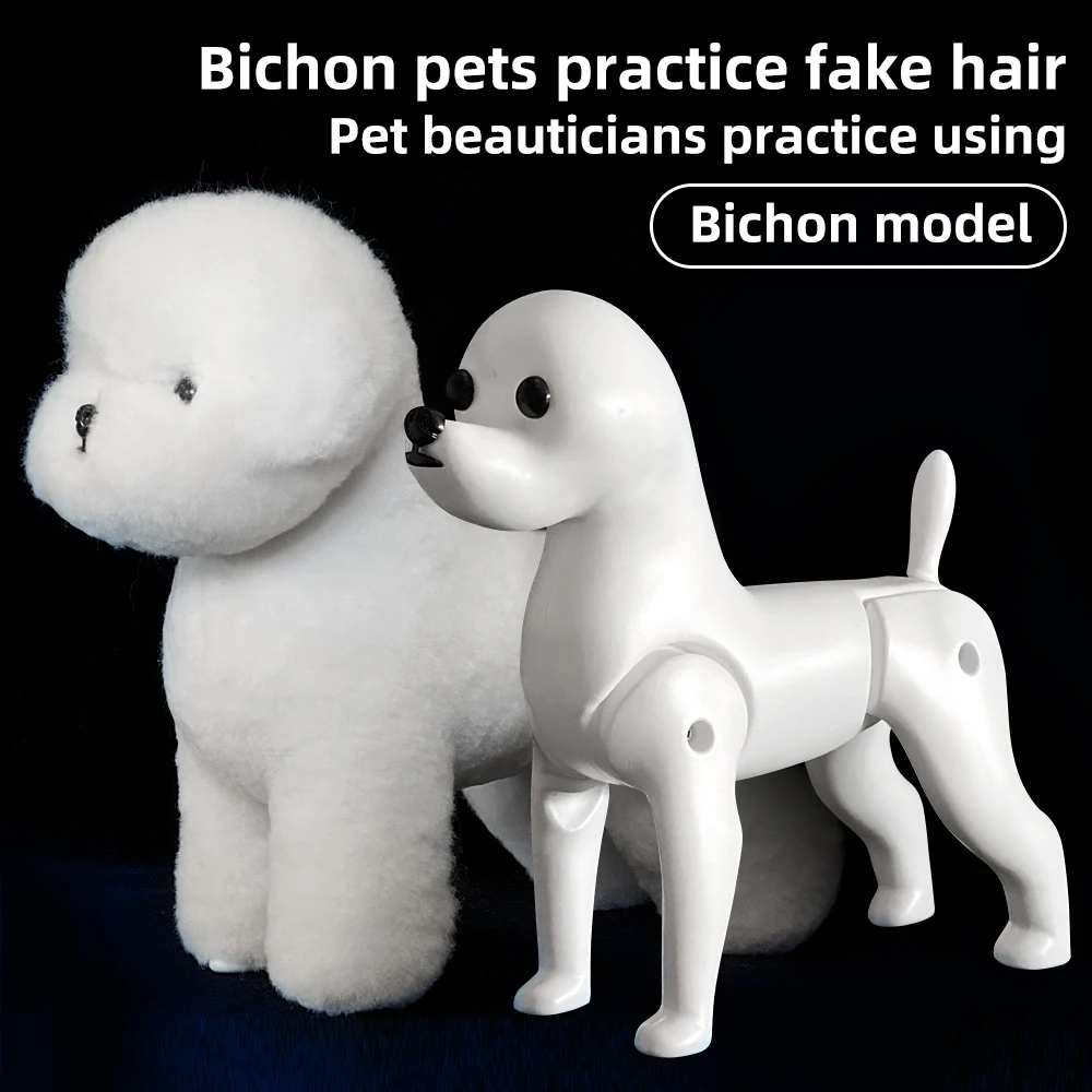 Modelo de simulación de mascota Bichon estándar, perro para práctica de aseo, adorno de pelo falso y estilo, debe usarse con el modelo de esqueleto