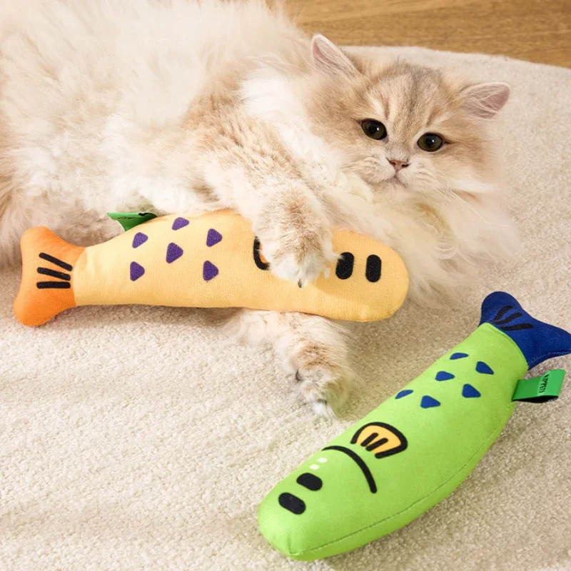 Juguetes con hierba gatera para gatos, juguete interactivo de lino con forma de pez, 26cm/10,24 pulgadas, juguetes para patear gatos, juguetes arrugados con hierba gatera suave - imagen 2