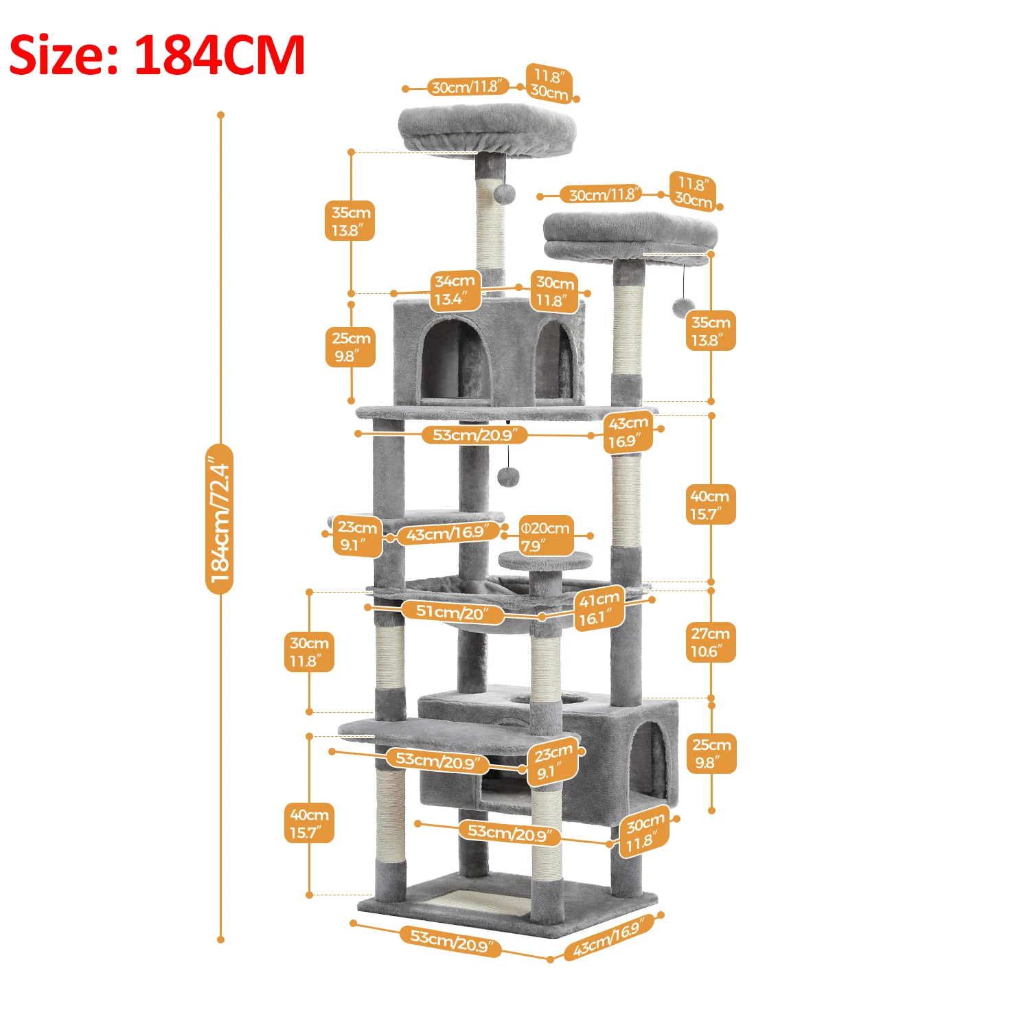 Árbol para gatos grande de varios niveles, postes y tablero para rascar cubiertos de Sisal, hamaca, condominio para gatos, percha superior espacioso, pelota colgante, juguetes para gatos