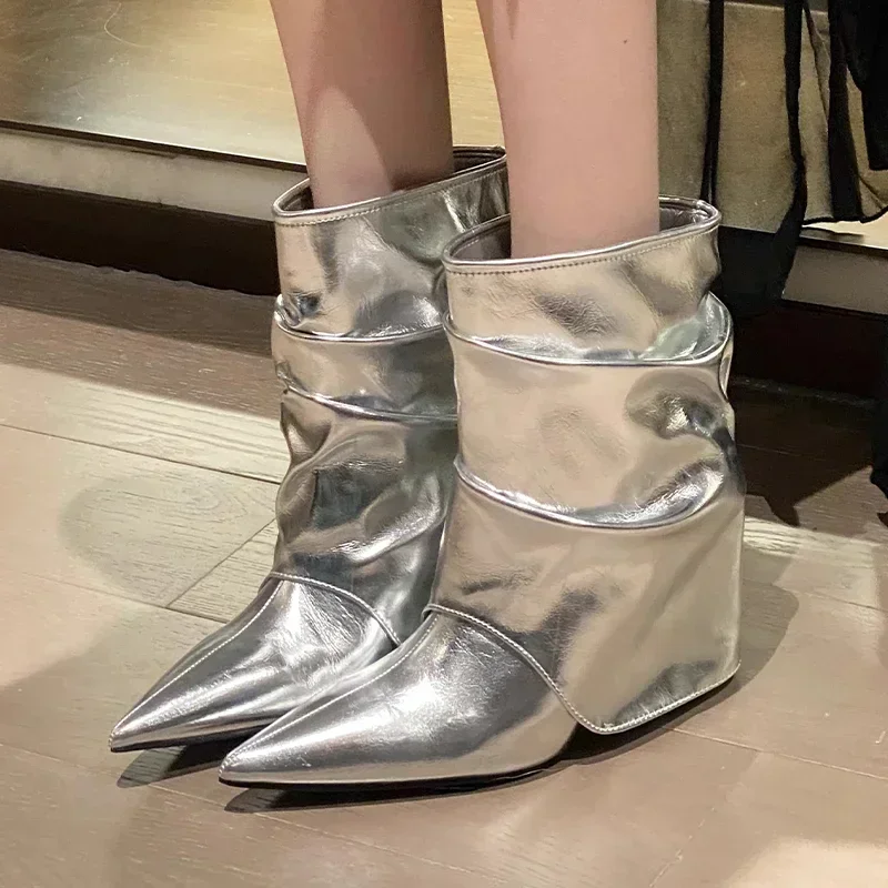 Botines puntiagudos para Mujer, zapatos de cuero sexis para nieve, zapatos de moda de diseñador para Mujer 2025, Botas góticas de invierno Chelsea para Mujer - imagen 5