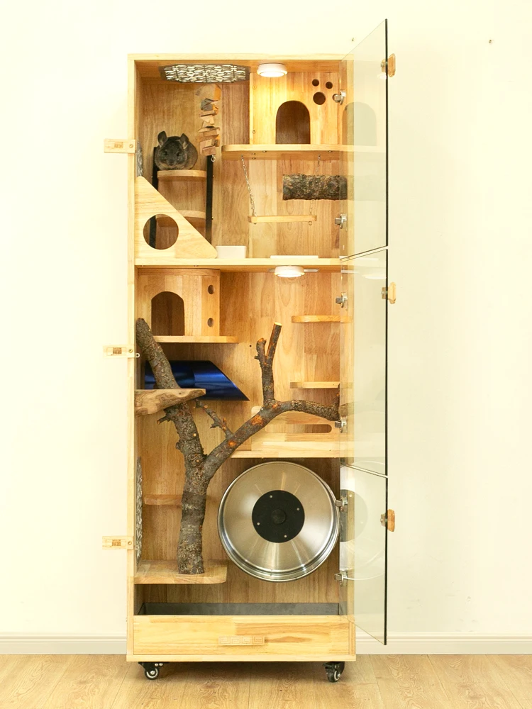 Casa de madera de Chinchilla de lujo, Villa, Castillo de gran tamaño, hogar para mascotas con gabinete, nido de hielo de madera maciza, jaula de refrigeración para el hogar - imagen 5