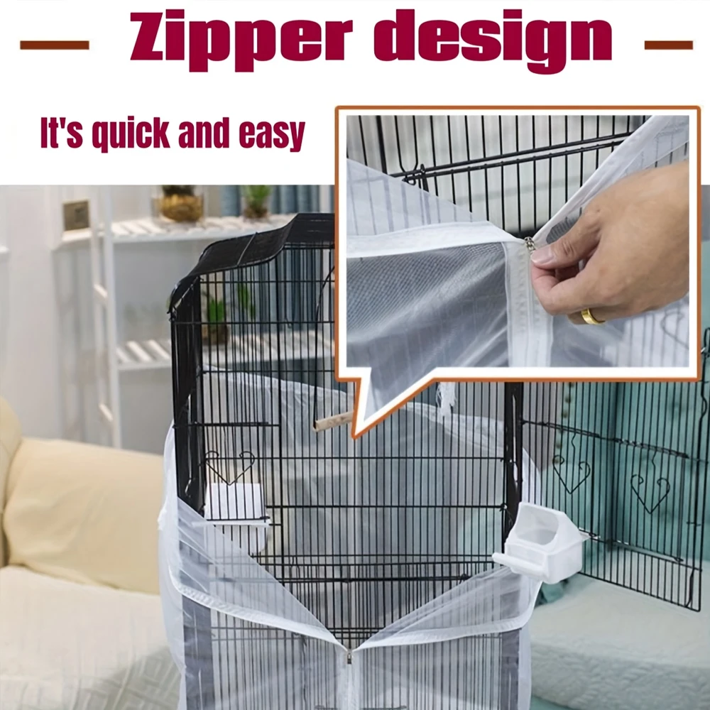 Jaula para loros con cremallera, cubierta de malla, diseño transpirable contra el polvo para todos los formas de jaula, cubierta reutilizable para jaula de pájaros y loros para decoración del hogar, 1 ud. - imagen 4
