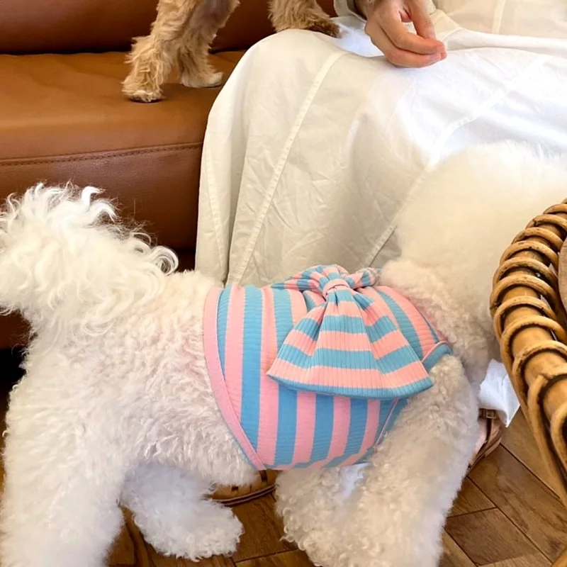 Camiseta sin mangas a rayas para mascotas, camiseta sin mangas fina con lazo grande para gato Yorkshire, ropa fresca para cachorros y perros pequeños, primavera/verano - imagen 4