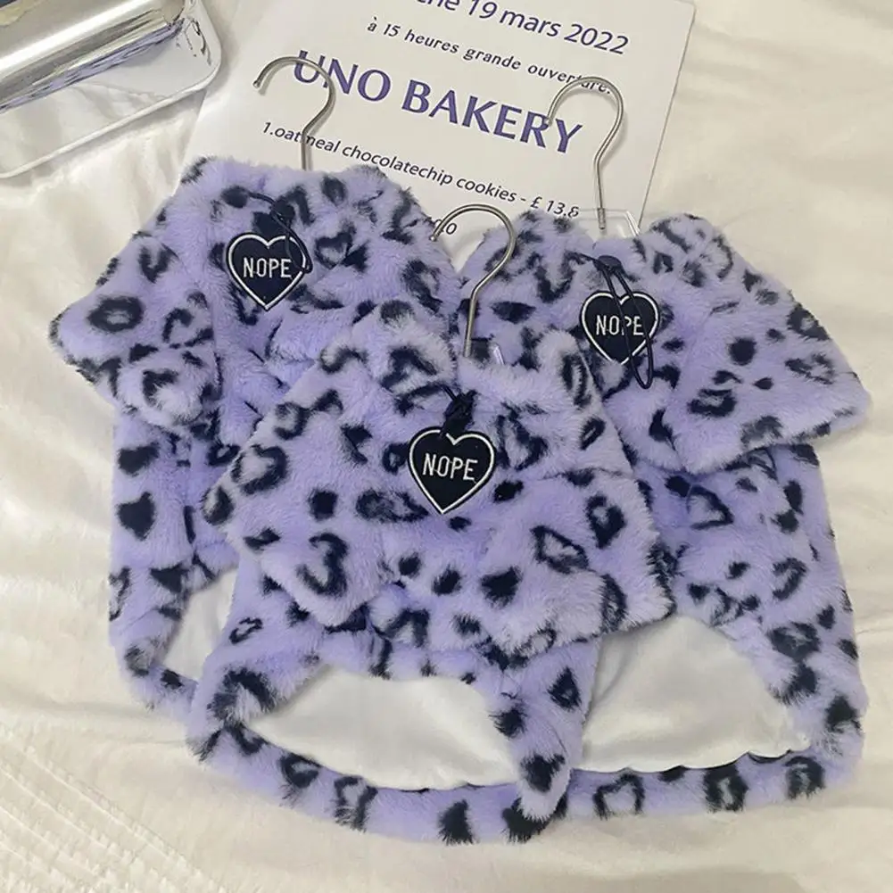 Abrigo de invierno para gato con estampado de leopardo, chaquetas de 2 patas para perro y gato, forro suave engrosado, trajes para gato pequeño, taza de té linda, ropa para perro para regalo - imagen 4