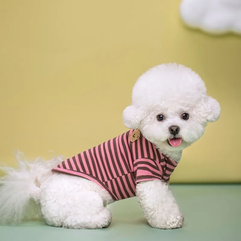 Chaleco de algodón a rayas con estampado de oso para perro, camisa de verano, disfraz de cachorro para niñas, ropa para perros Chihuahua Bichon Frise, ropa de verano - imagen 5