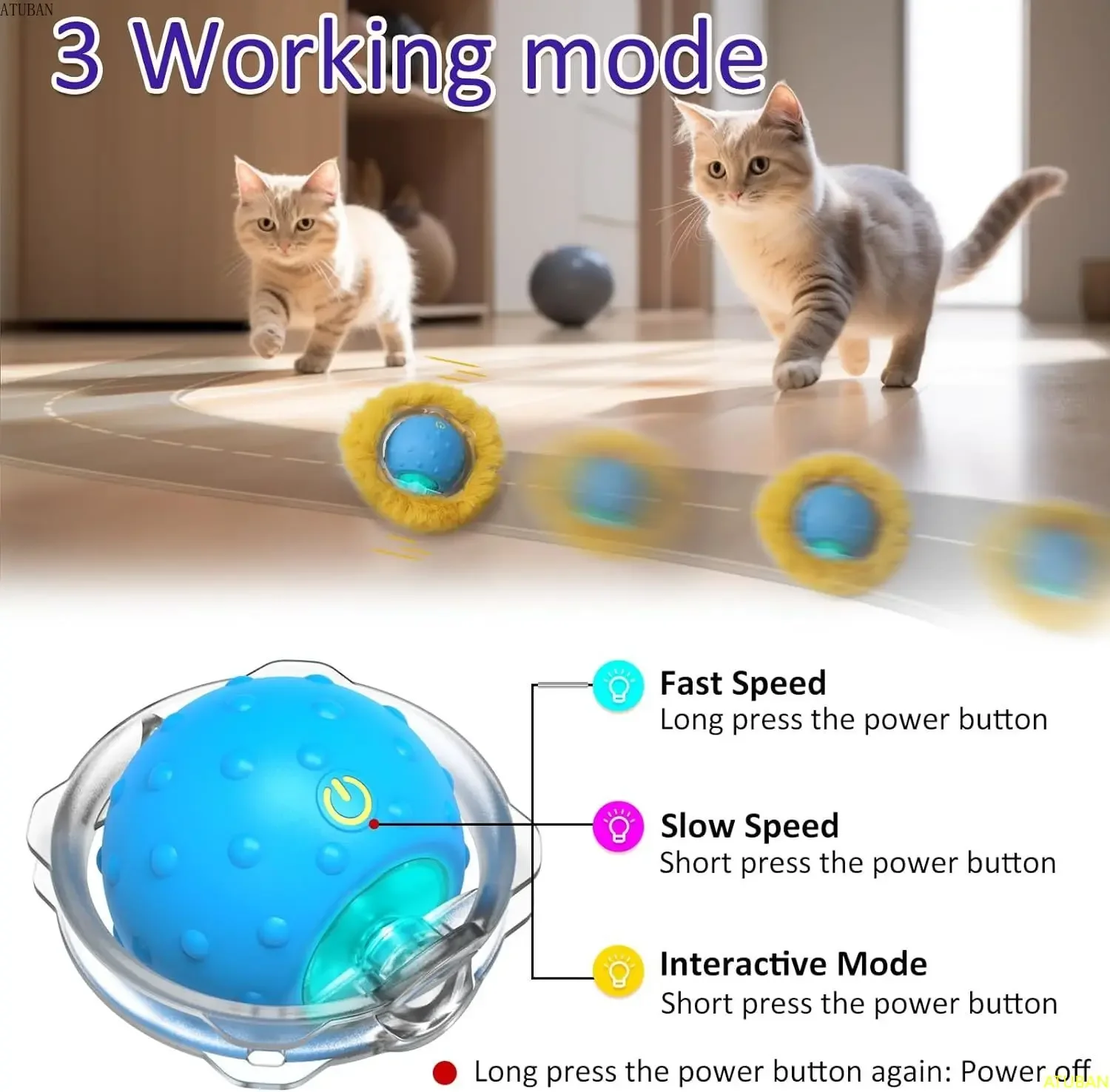 ATUBAN-pelota interactiva para gatos, juguete para gatitos que se monta rápidamente, activación de movimiento, juego para atrapar ratones - imagen 3