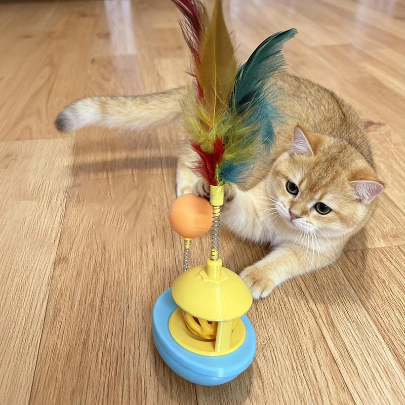 Juguete interactivo para gatos con campana, plumas y giratorio - imagen 4